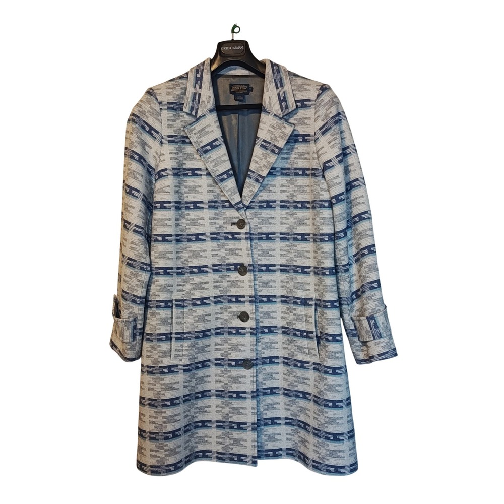 Pendleton Wool Car Coat Womens XL Blue Grey Geometric Southwestern Long Jacket